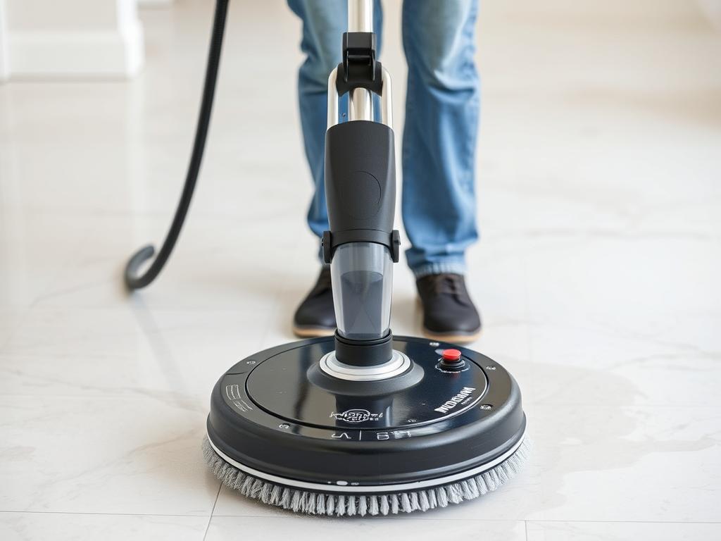 Buffing machine cleaning ceramic tile floor