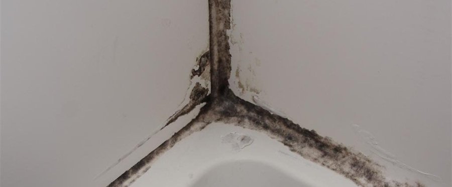 Mouldy silicone being replaced around a bathroom edge
